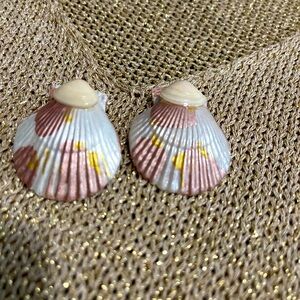 Off white ivory double seashell polka dot statement earrings